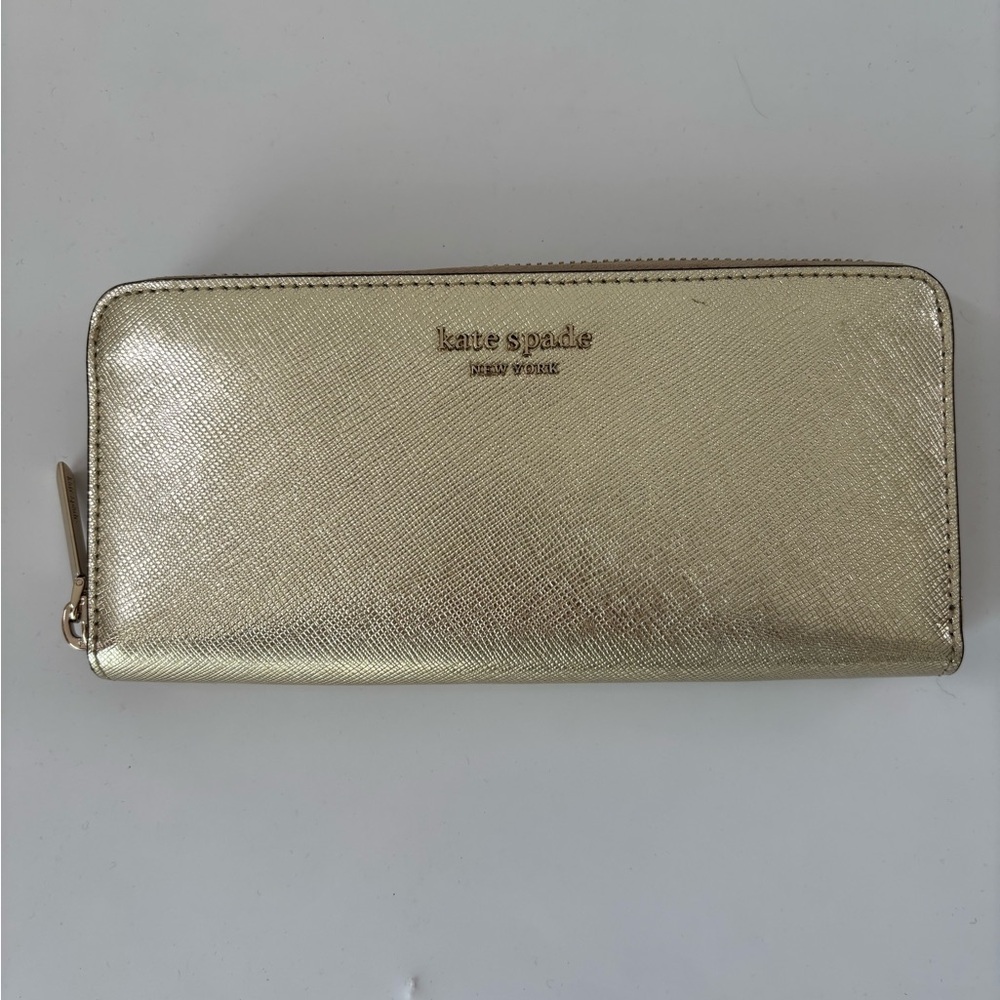 Kate‎ Spade Metallic Leather Slim Continental Gold Wallet